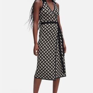 Diane Von Furstenberg X Target Collared Sleeveless Neutral Wrap Sweater Dress XL